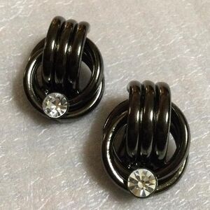 Gunmetal Rhinestone Clip Earrings
